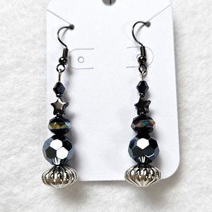 J4 Handmade Black and Silver Dangle Earrings with Black Metal Star